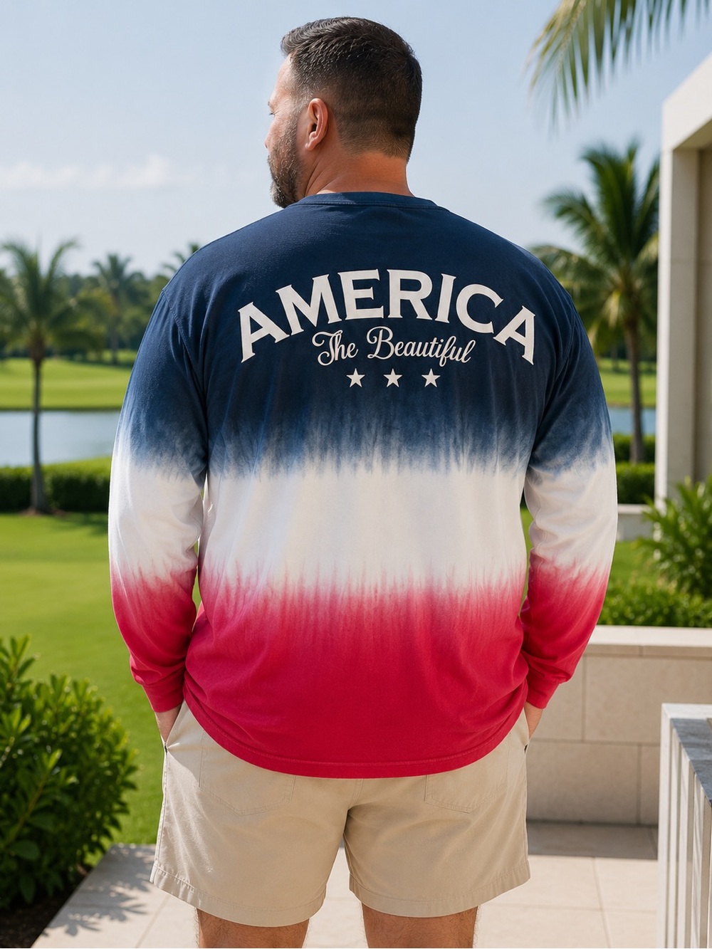 America The Beautiful Men's Long-Sleeve Dip-Dye Tee - Navy/White/Red